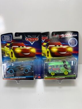 Disney Pixar Cars Glow Racers 2-Pack — Jackson Storm (Blue) & Fillmore (Green)